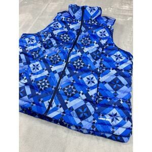 Quilt Lovers Lands End Down Puffer Vest 2X Blue Pattern Packable Winter Plus
